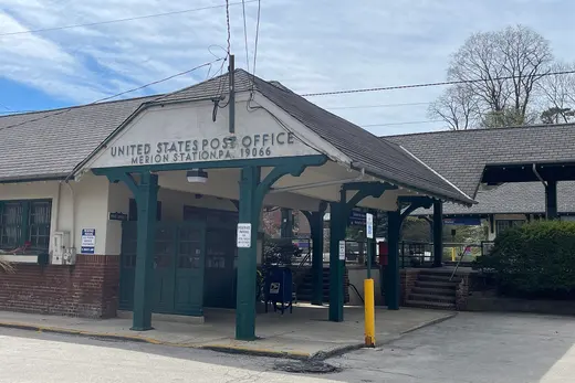 Small United States post office building with covered entrance in Merion Station, Merion, Pennsylvania