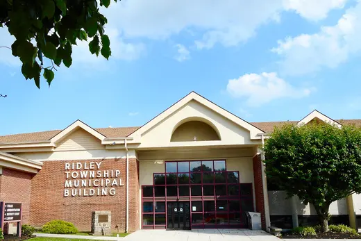 Front entrance of Ridley Township municipal building on a sunny day., Ridley Township, Pennsylvania