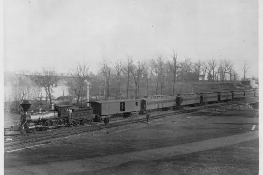 Steam train and passenger cars on tracks near West Philadelphia, West Philadelphia, Pennsylvania